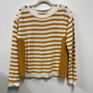 Calvin Klein Sweater Cotton Stripes Boatneck Long Sleeve Button Details Pullover